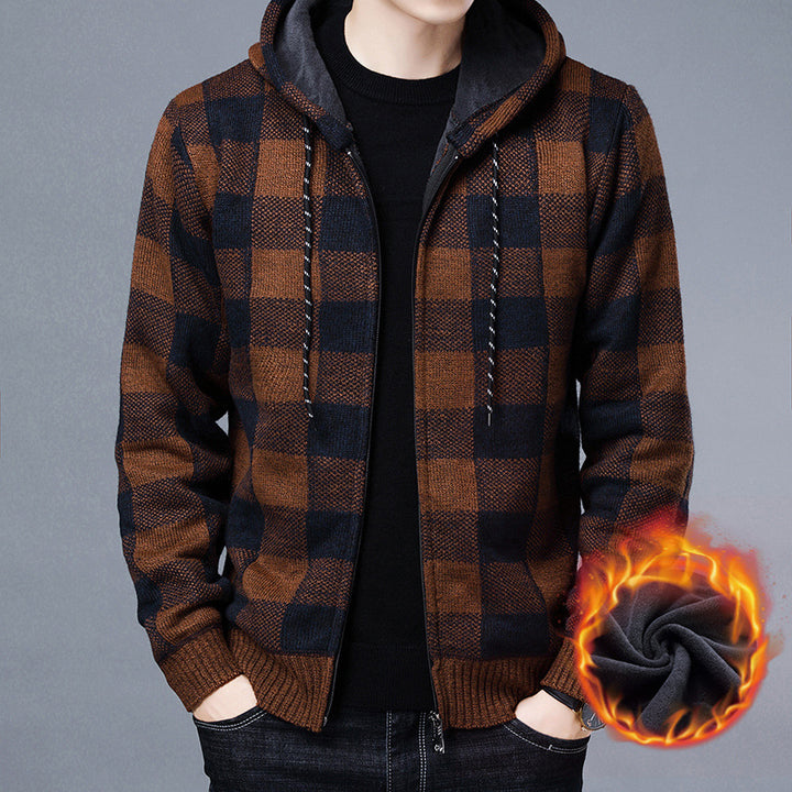 Striped fleece jacket for men with hood and innovative thermal technology Lune London