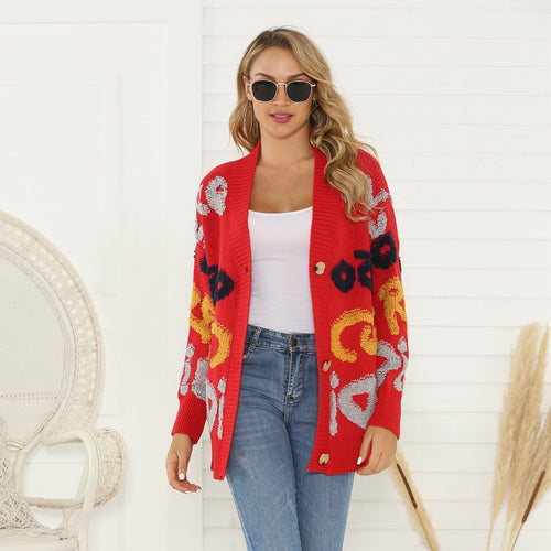 Ladies cardigan with floral patterns and large buttons Amarae