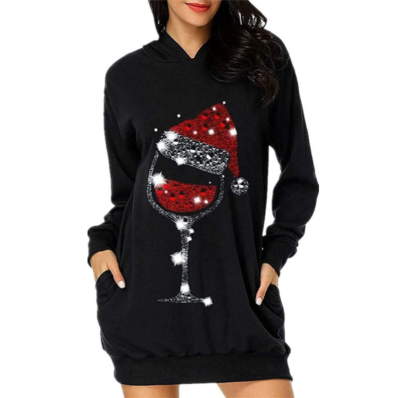 Hooded dress for women with practical pockets and trendy inscription Lune London