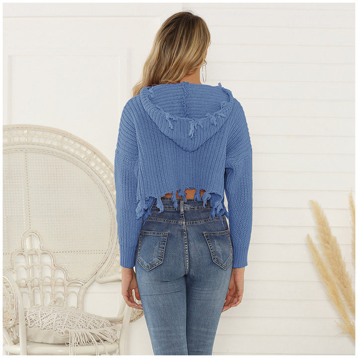 Ladies Chunky Knit Hoodie with Open Front and Drawstring Lune London