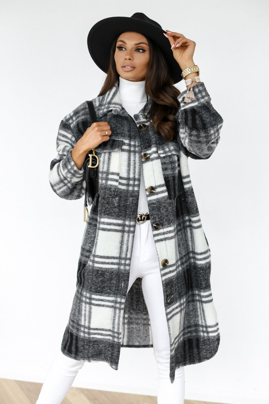 Amarae women's double-breasted plaid wool coat