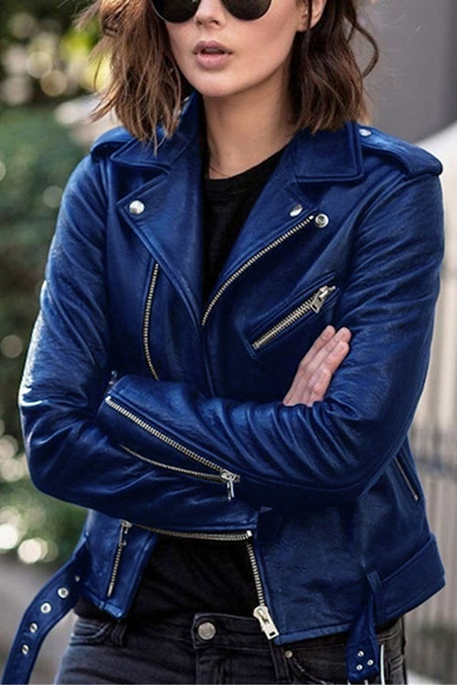 Lune London | Vintage Reversed Zip-Up Faux Leather Moto Jacket
