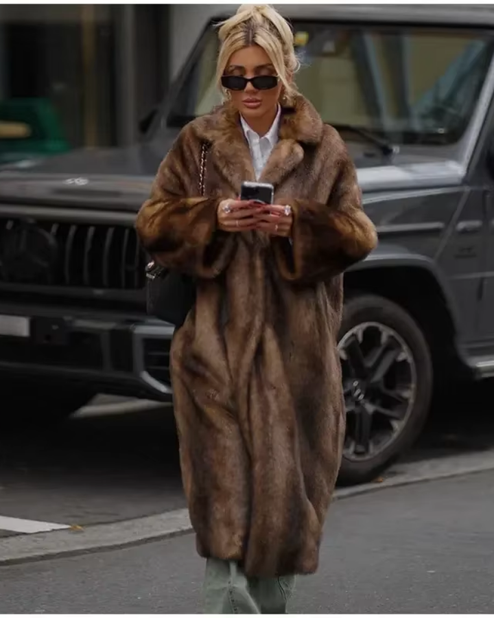 Amarae | Brown Faux Fur Long Overcoat