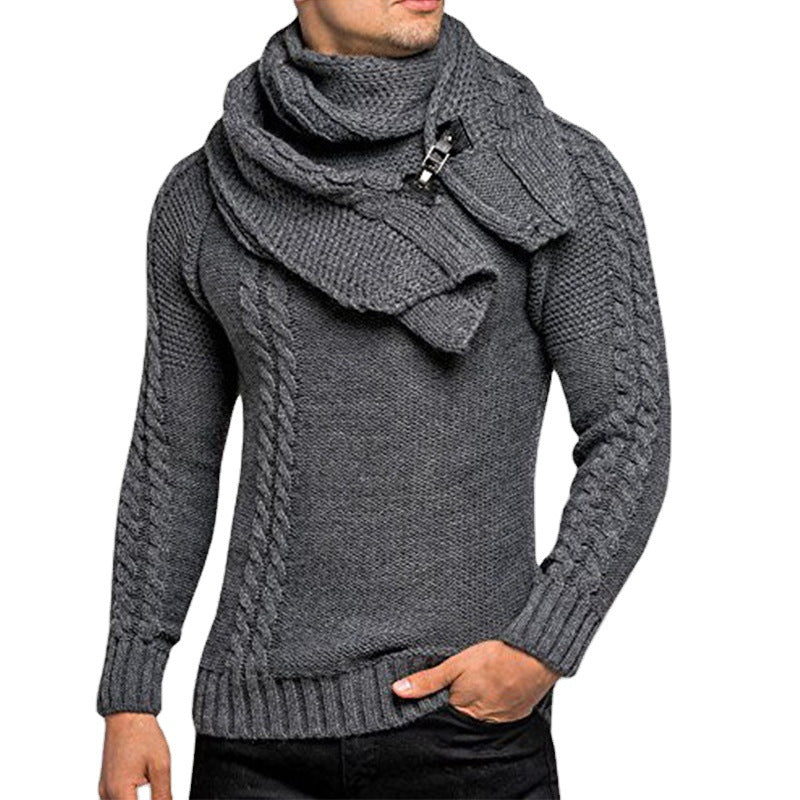 Chunky knit sweater for men with practical scarf Lune London