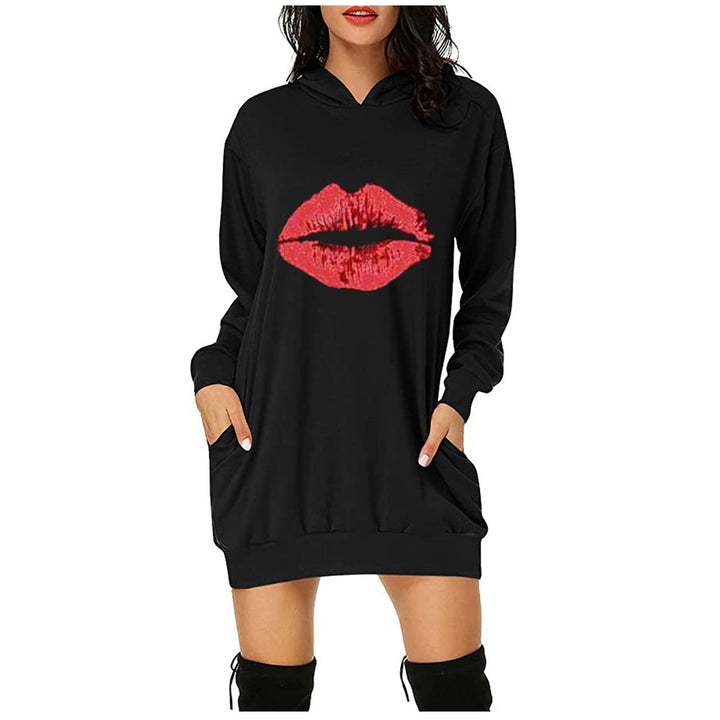 Hooded dress for women with practical pockets and trendy inscription Lune London