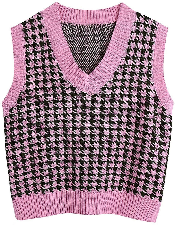 Knit vest for women with a modern checked pattern Lune London