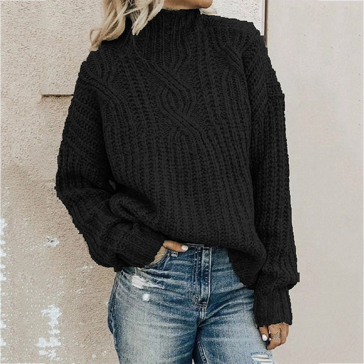 Chunky knit sweater for women with a high collar and detailed braid structure Lune London