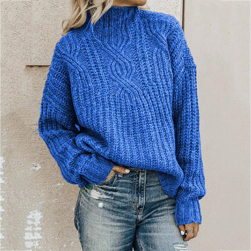 Chunky knit sweater for women with a high collar and detailed braid structure Lune London
