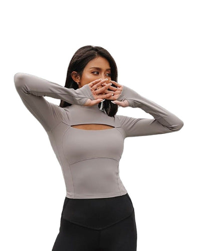 Fitted women's sports t-shirt with high collar and cut-out detail Amarae