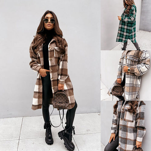 Plaid coat for women in soft material and with practical pockets Amarae