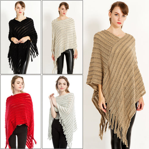Amarae crochet poncho for women with fringed hem