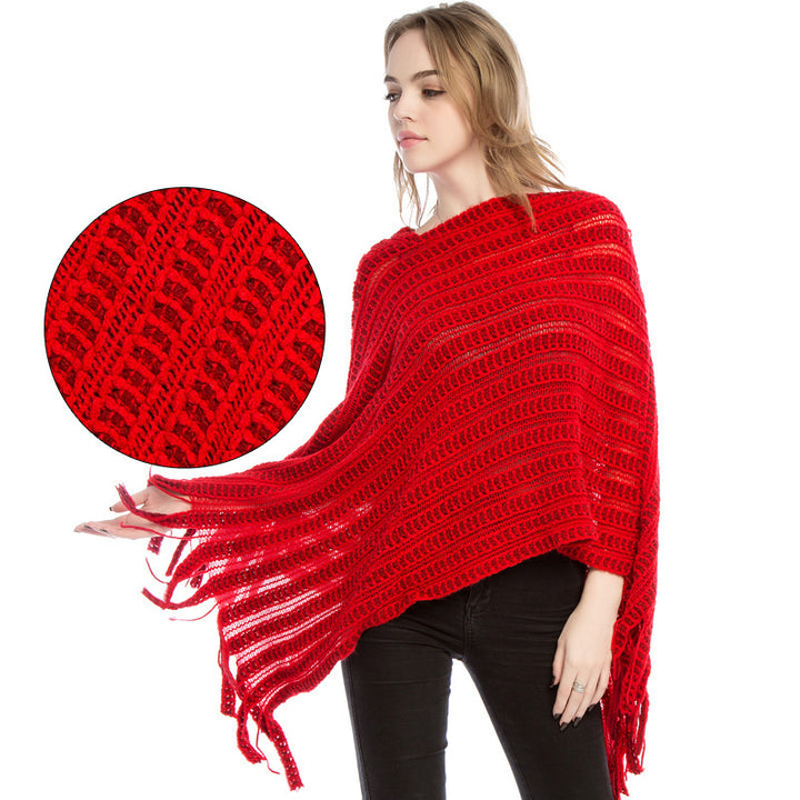 Lune London crochet poncho for women with fringed hem