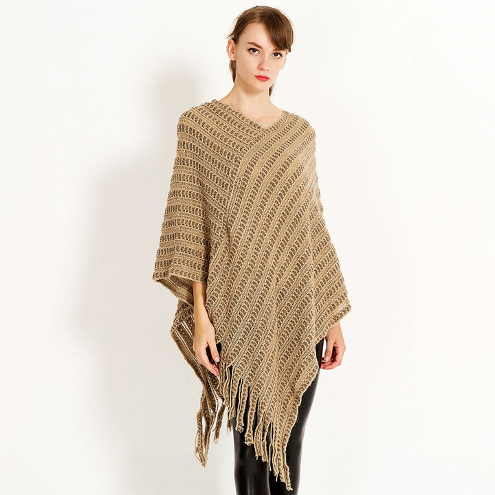 Lune London crochet poncho for women with fringed hem