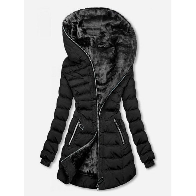 Ladies long jacket with plush lining and high collar Lune London