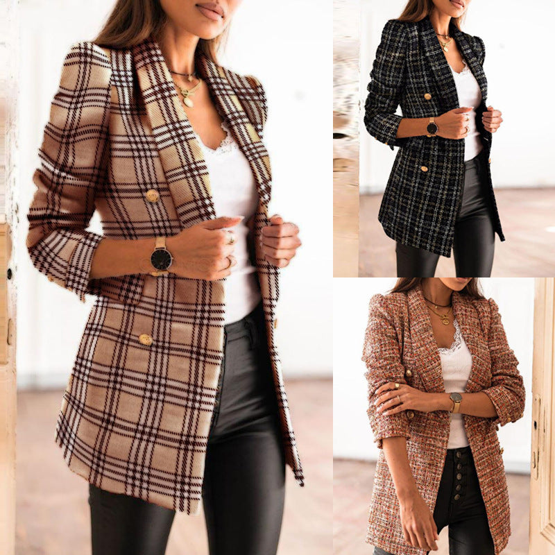 Classic checked blazer for women with double row of buttons Lune London