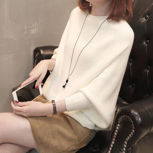 Women Comfortable Knit Sweater with Relaxed Fit and Loose Sleeves Amarae
