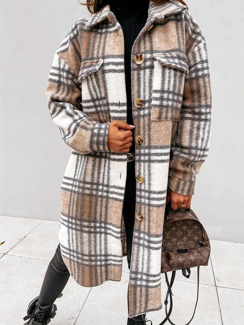 Plaid coat for women in soft material and with practical pockets Lune London