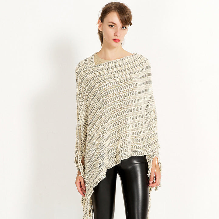 Lune London crochet poncho for women with fringed hem