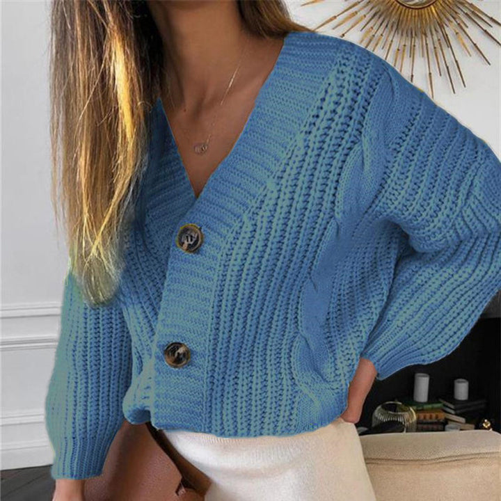Women's thick knit cardigan with V-neck and trendy buttons Lune London