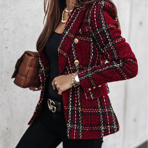 Ladies Chic and Stylish Double-Breasted Boucle Blazer