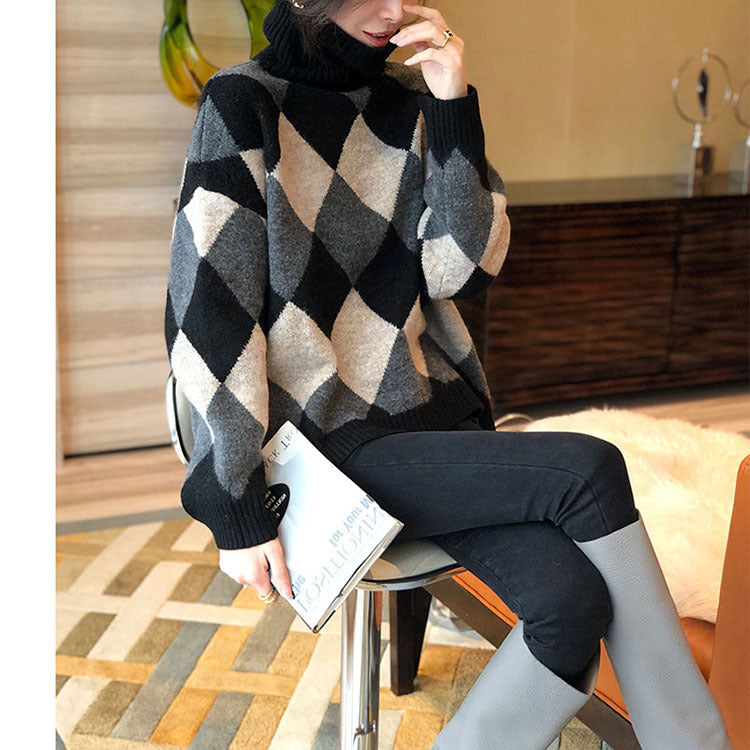 Pull femme à motifs avec col montant Chic & Stil