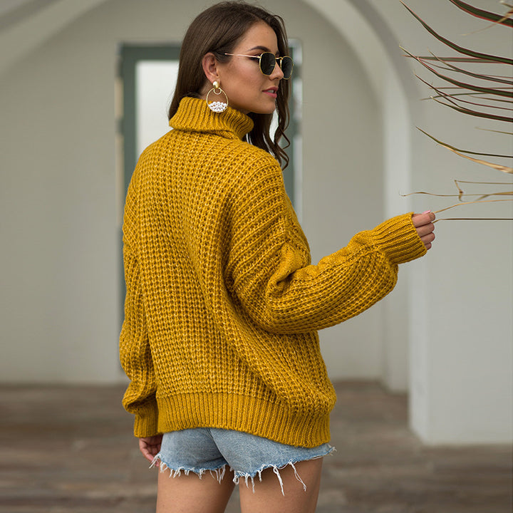Ladies thick knit sweater with high collar and textured twisted pattern Lune London