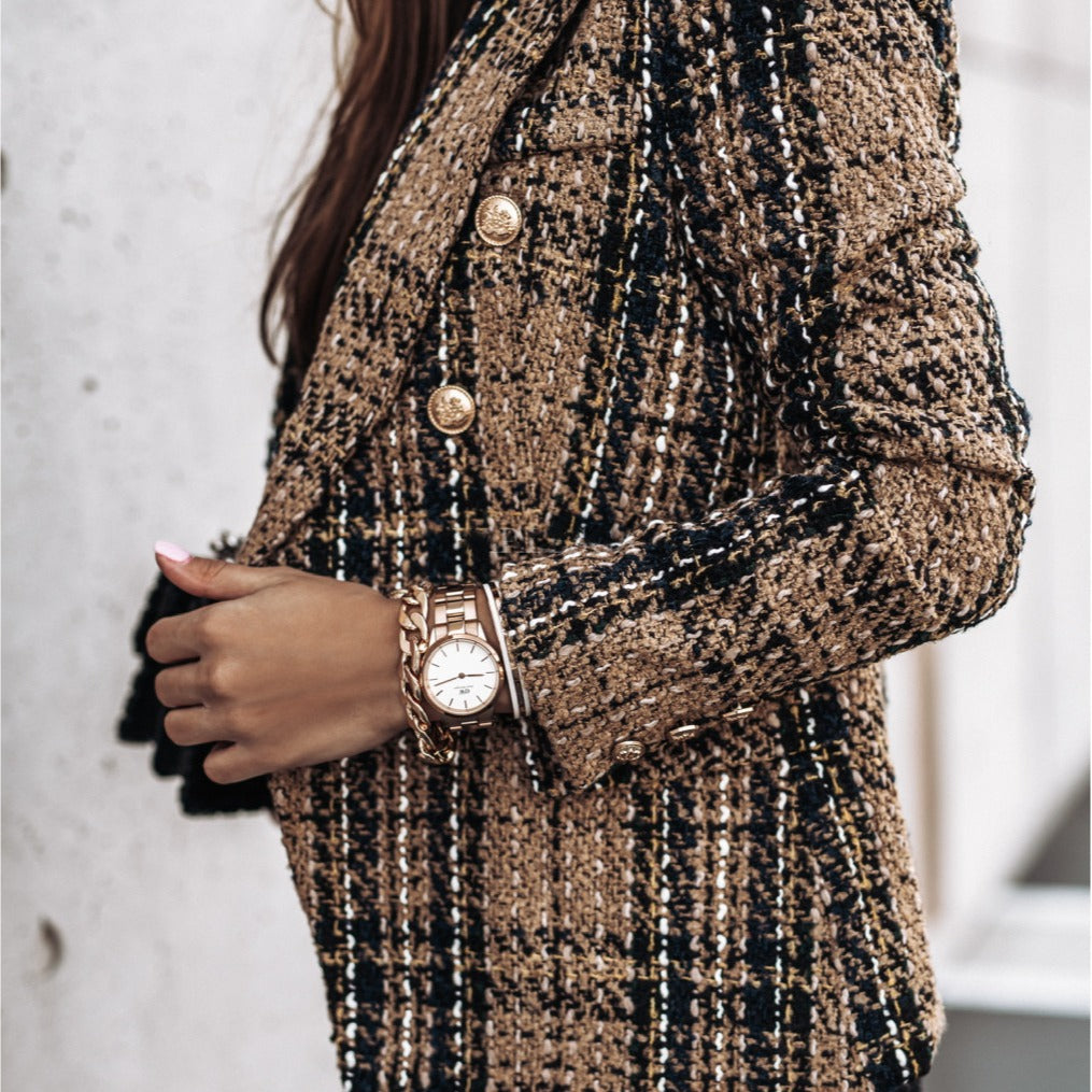 Ladies Chic and Stylish Double-Breasted Boucle Blazer