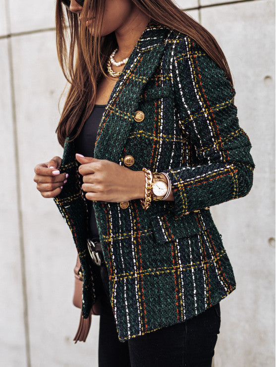 Ladies Chic and Stylish Double-Breasted Boucle Blazer
