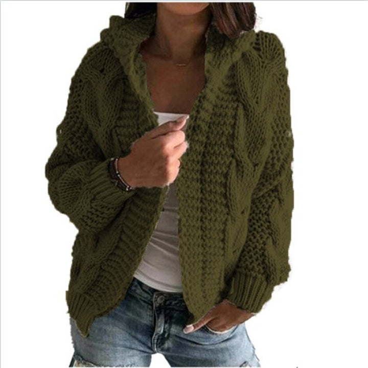 Knitted jacket for women with hood and trendy cable knit pattern Lune London