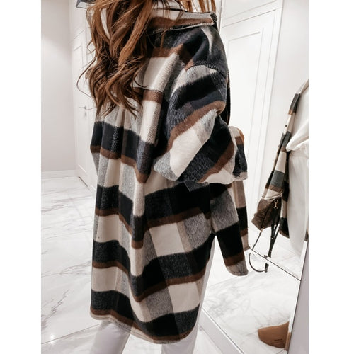 Ladies Casual Chic Plaid Hooded Jacket