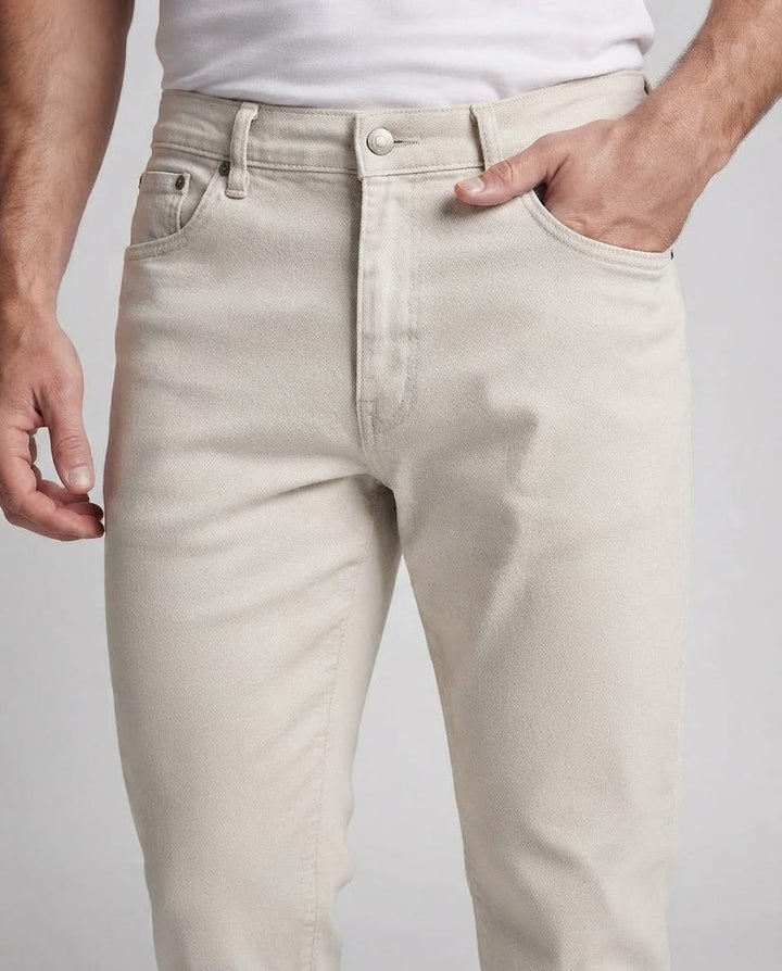 Men's Straight-Fit Vintage Denim Jeans with Light Stonewash and Mid Rise Amarae