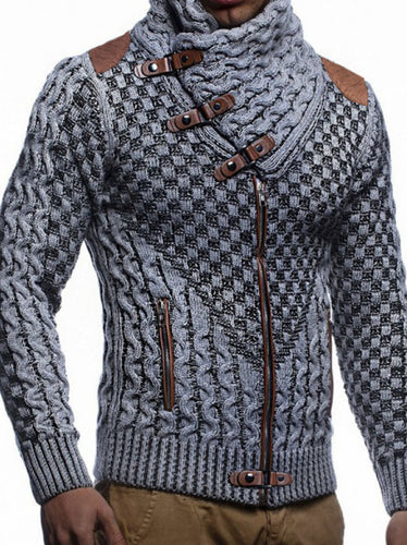 Fashion knit jacket for men with asymmetric zipper and unique cable pattern Amarae