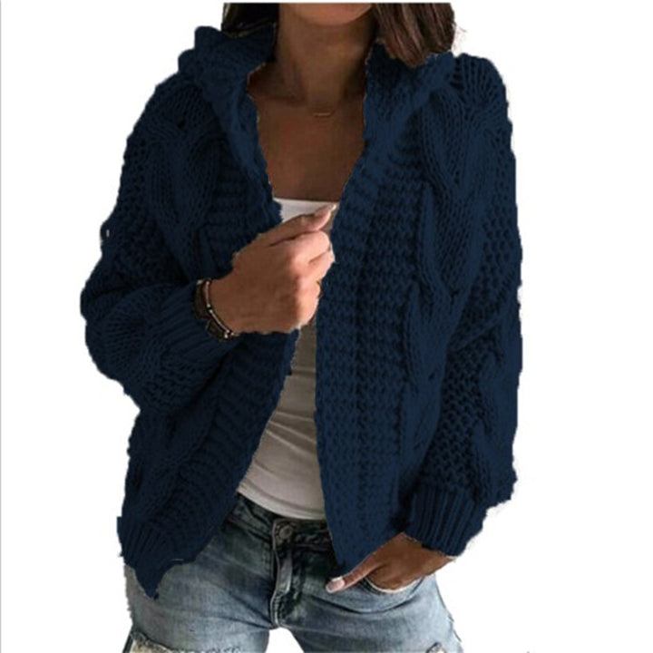 Knitted jacket for women with hood and trendy cable knit pattern Lune London
