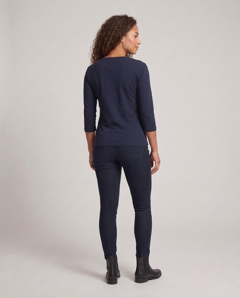 Women's Ribbed Henley Cropped Shirt with Three-Quarter Sleeves Amarae
