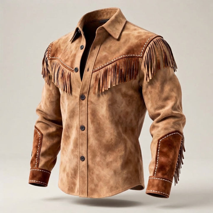 Men's Suede Fringe Shirt in Western Style Amarae