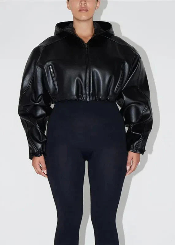 Amarae | Leather Hooded Jacket – Slim Fit Design