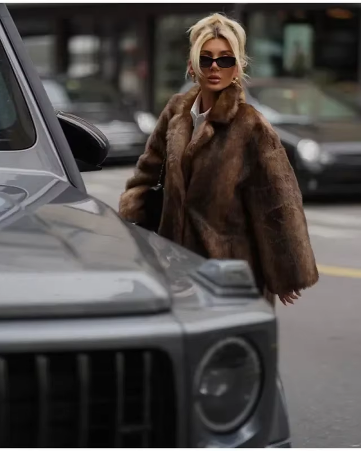 Amarae | Brown Faux Fur Long Overcoat