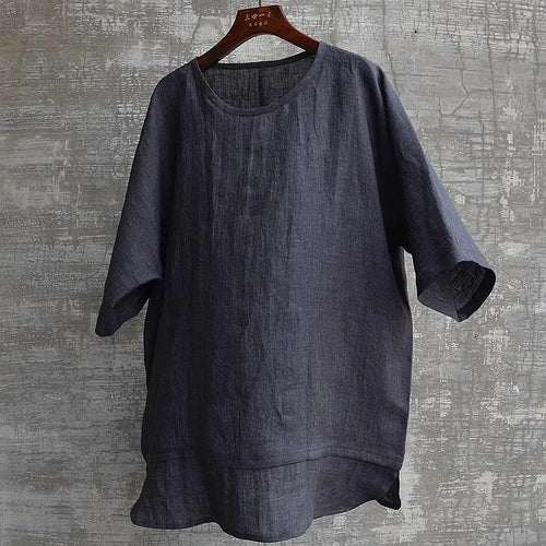 Women Relaxed Fit Linen T-Shirt Amarae