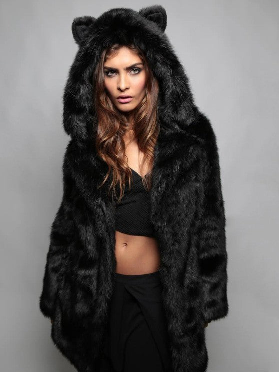 Ladies Cozy Fur Coat with Hood and Cat Ears Lune London