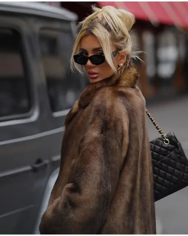 Amarae | Brown Faux Fur Long Overcoat