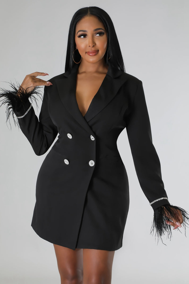 Lune London | White Blazer Dress with Feathered Sleeves