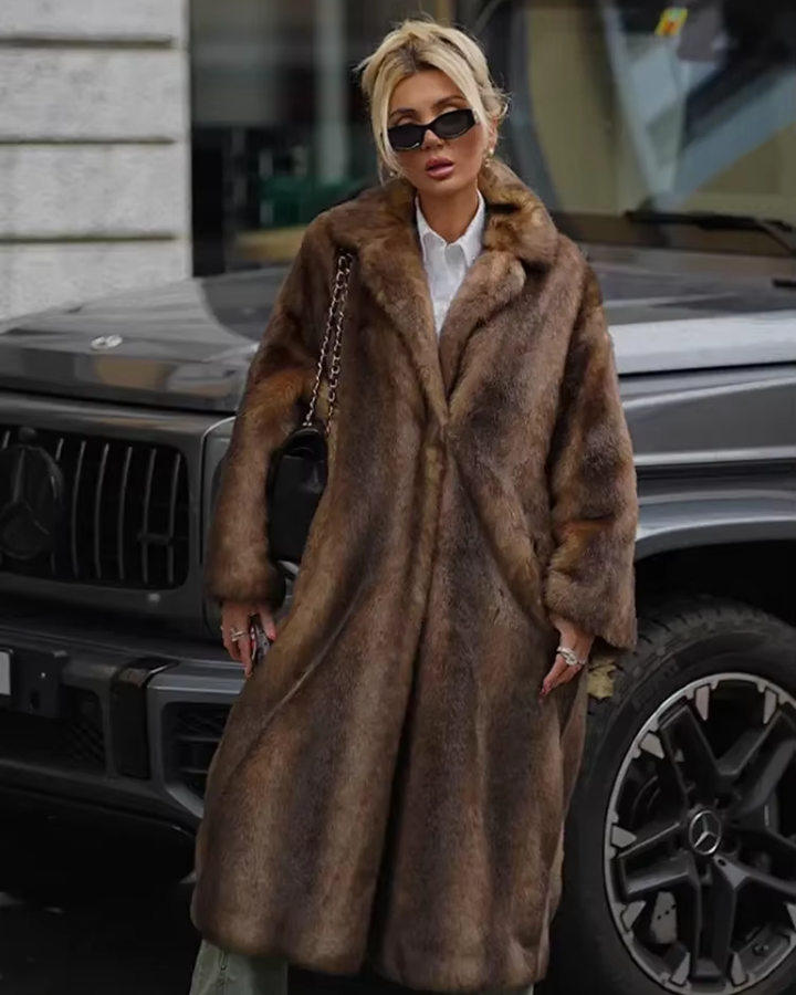 Amarae | Brown Faux Fur Long Overcoat