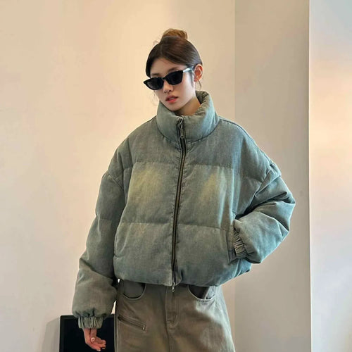 Amarae | Denim Stand Collar Puffer Jacket