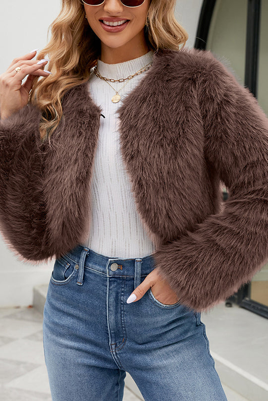 Amarae | Long Sleeve Short Casual Faux Fur Jacket