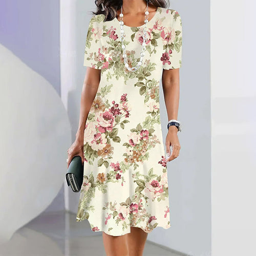 Chic und Stil | Dress Elegant dress with round neckline and floral pattern