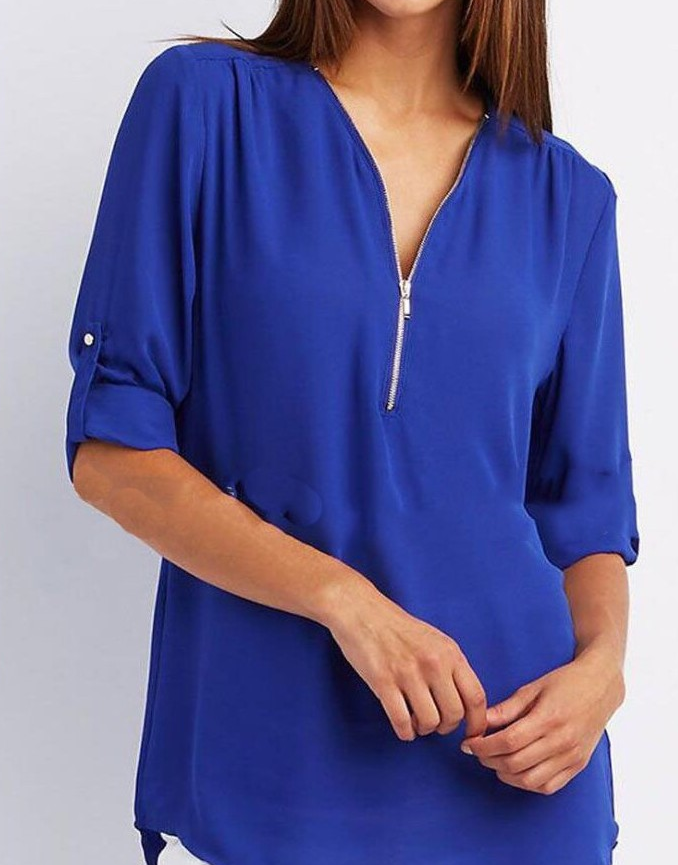 Lune London | Short sleeve shirt with zipper and V-neck - Loose tops