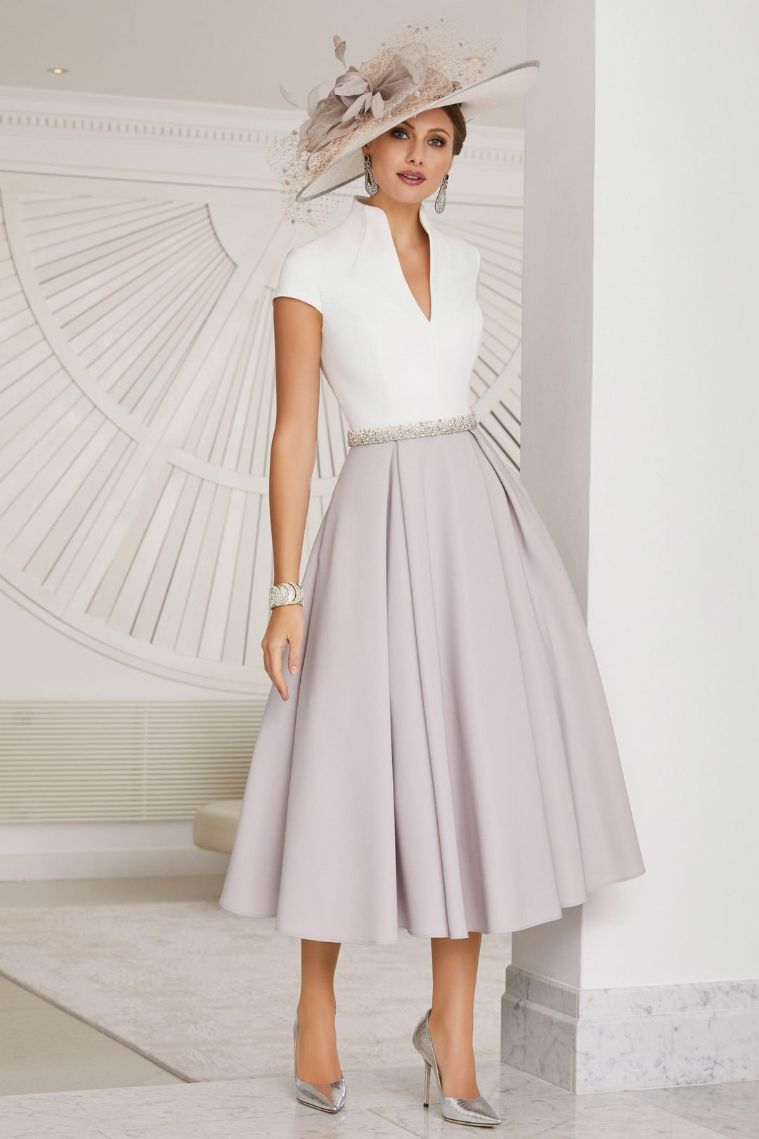 Lune London | White Color Block V-Neck Flared Summer Dress