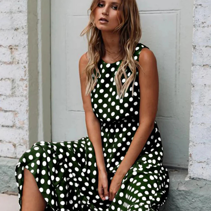 Lune London | Black Polka Dot Midi Dress for a Retro Chic Look