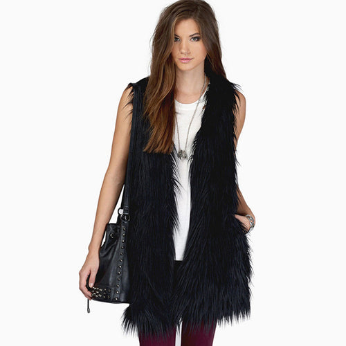 Ladies Elegant Faux Fur Vest with Side Pockets and Chic Relaxed Fit
