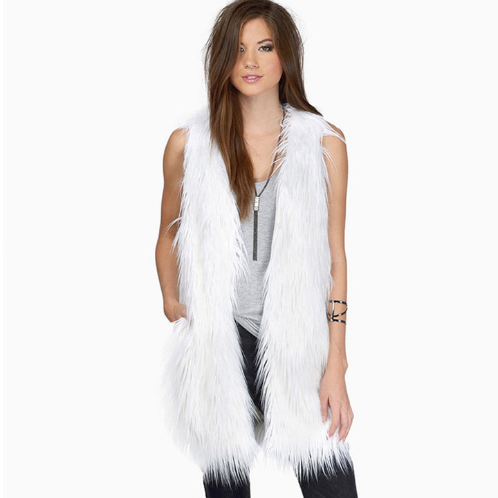 Ladies Elegant Faux Fur Vest with Side Pockets and Chic Relaxed Fit